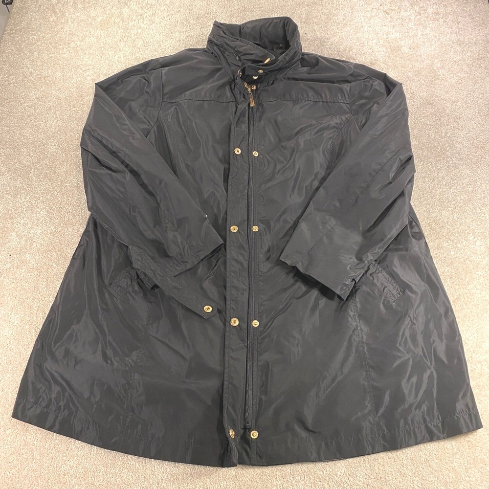 Ellen Tracy Rain Jacket Womens 2X Black Gold Hardware Full Zip Lightweight Coat